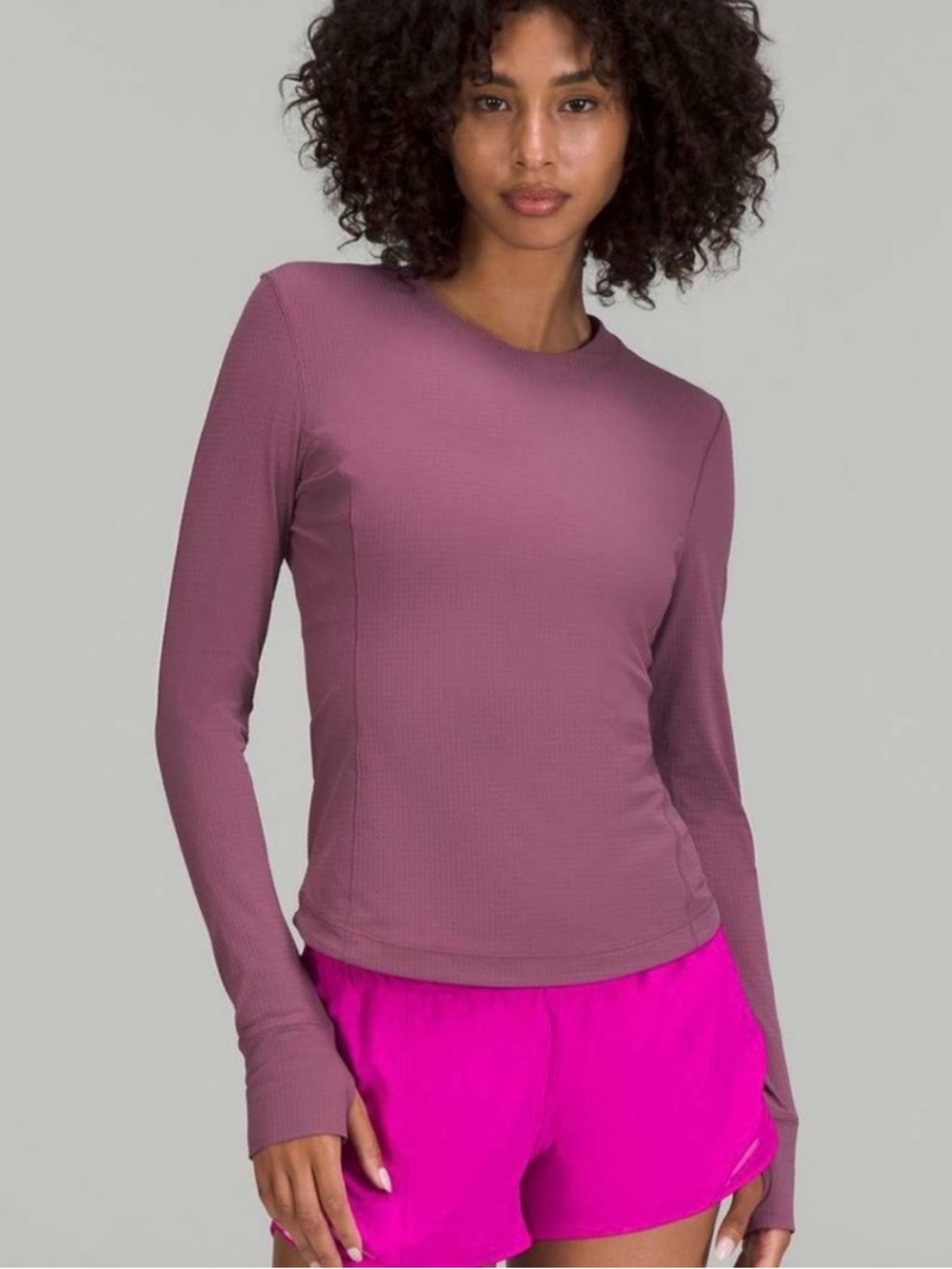 Lululemon ventilated mesh back long sleeve run shirt in vintage plum